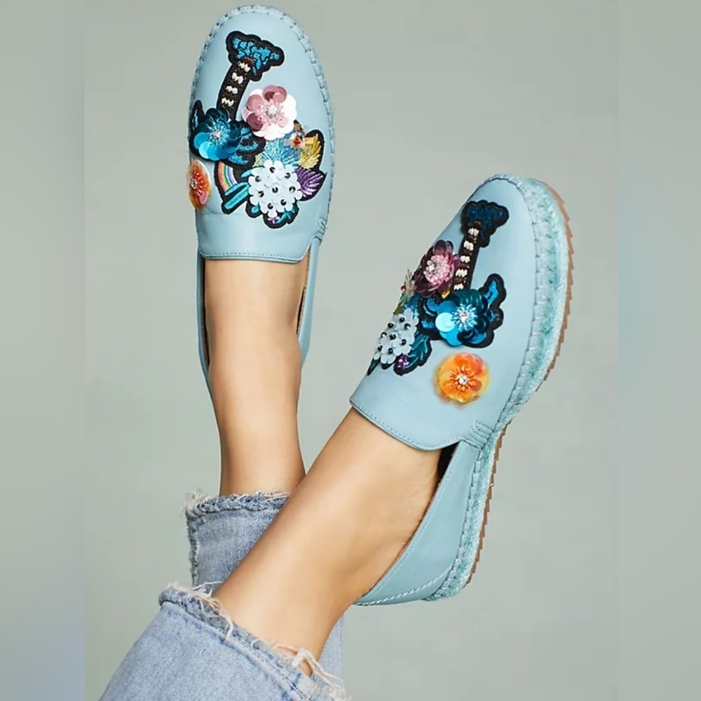 Bill Blass Light Blue Floral Loafers Sz 8